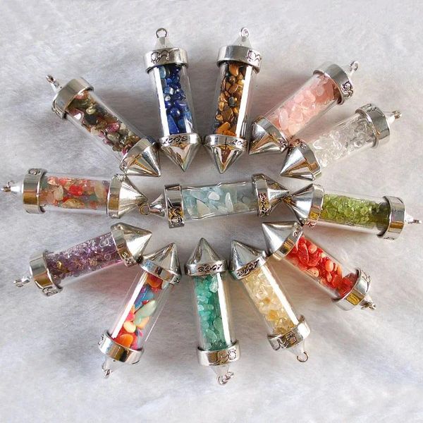 Pendentif Colliers Bouteille en verre transparent Collier en pierre concassée Bonne chance souhaitant des pendentifs en cristal Bijoux Accessoires DIY