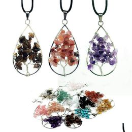 Hangende kettingen boom van het leven geboortesteen sterling sier hangere sieraden natuurlijke genezing kristallen kwarts ketting voor unisex dhgarden dhxq3