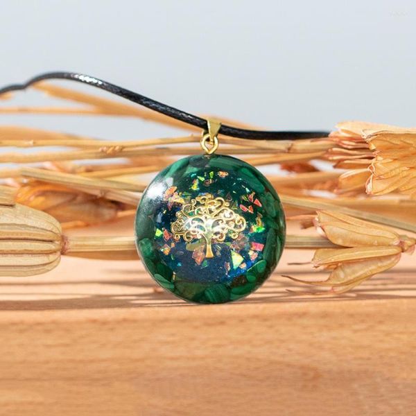 Pendentif Colliers Arbre De Vie Collier Ras Du Cou Avec Cristaux Et Pierres De Guérison - Énergie Malachite Reiki Bijoux Pour Filles Cadeaux Spirituels