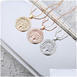 Hanger Kettingen Levensboom Kristal Ronde Kleine Ketting Goud Sier Rose Kleuren Elegante Vrouwen Sieraden Geschenken Drop Delivery Hangers Dhdpq