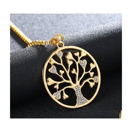 Hangende kettingen boom van leven kristal ronde kleine ketting hiphop goud sier kleuren Bijoux collier elegante vrouwen sieraden geschenken drop dhgko