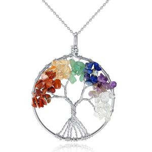 Pendentif Colliers Arbre De Vie Cristal Pierre Collier À La Main Couleur Quartz Bijoux De Mariage Pour FemmesPendentif