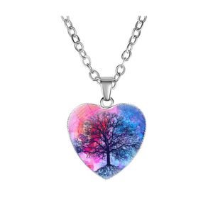 Pendentif Colliers Arbre de vie pour femmes Verre Cabochon Coeur Forme Plante Sier Chaînes Mode Bijoux Cadeau Drop Livraison Pendentifs Oti2B