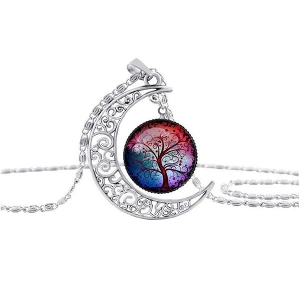 Pendentif Colliers Arbre De Vie Lune Verre Cabochon Collier Bijoux De Mode Pour Femmes Enfants Cadeau 161432 Drop Delivery Pendentifs Dh9Fc