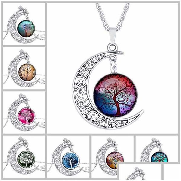 Collares colgantes Árbol de la vida Luna Tiempo Gema Collar Planta Cabochon Joyería Mujeres Drop Ship Entrega Colgantes Dhtom