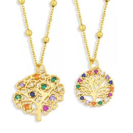 Colliers pendants arbre de vie Collier Clear Stones Copper Zircon Enamel Gold Perged Chain Rainbow Jewelry NKEZ77Pendant