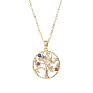 Pendentif Colliers Arbre de Vie Collier Cristal Rond Creux Or Couleur Rose Pour Femmes 2023 Bijoux Cadeau