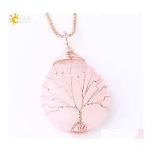 Hangende kettingen boom van leven ketting goud kleur draad wikkel natuursteen edelsteen pink roze kwarts tijger ooggroene aventurine suspensie 408 dh12m