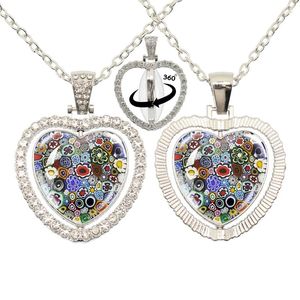 Hanger kettingen boom van leven perzik hart dubbelzijdig 360 roterende ketting murano millefiori cabochon sieraden voor vrouwen mannen cadeau