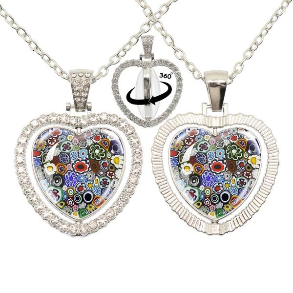 Pendentif Colliers Arbre de vie Coeur de pêche double face 360 Collier rotatif Murano Millefiori Cabochon Bijoux pour femmes Hommes Cadeau