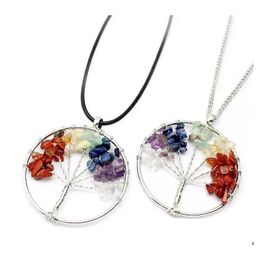 Hangende kettingen Tree of Life Quartz ketting regenboog 7 chakra mticolor natuursteen wijsheid lederen ketting voor meisjes cadeau drop delive dhnj5