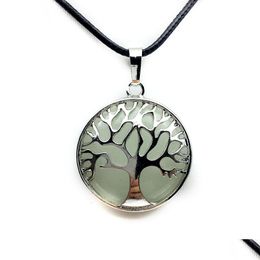 Pendentif Colliers Arbre De Vie Reiki Guérison Pierre Naturelle Collier Chakra Améthyste Rose Cristal Corde Chaîne Femmes Bijoux Drop Deliv Dhi7O