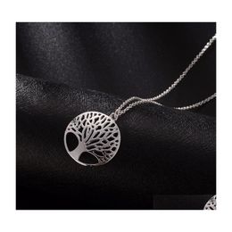 Hangende kettingen boom van het leven ronde kleine hanger ketting holle sier kleur bijoux collier elegante vrouwen sieraden geschenken drop delive dhzd2