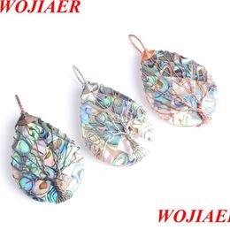 Pendentif Colliers Arbre de vie Fil Wrap Teardrop Perle Perle Pendentif Naturel Colorf Abalone Shell Bijoux Cadeau Bw919 Dro Carshop2006 Dhl7M