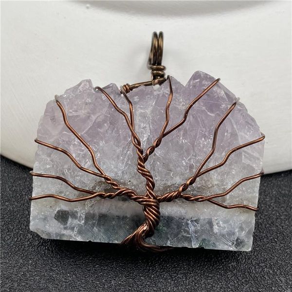 Collares pendientes Árbol de la vida Envoltura de alambre Collar de racimos de amatista Irregular Chip de cristal natural Cuarzo Para Mujeres Hombres Joyería