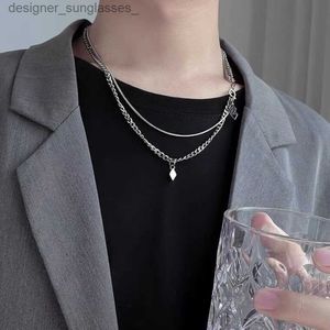 Pendentif Colliers Tren Hip hop hommes personnalité losange croix acier inoxydable Double couche clavicule chaîne mâle collier bijoux cadeau L231218