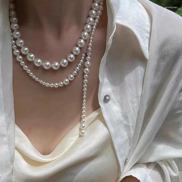 Collares colgantes Tendencia Joyería elegante Boda Collar de perlas grandes para mujeres Moda Gargantilla de imitación blanca