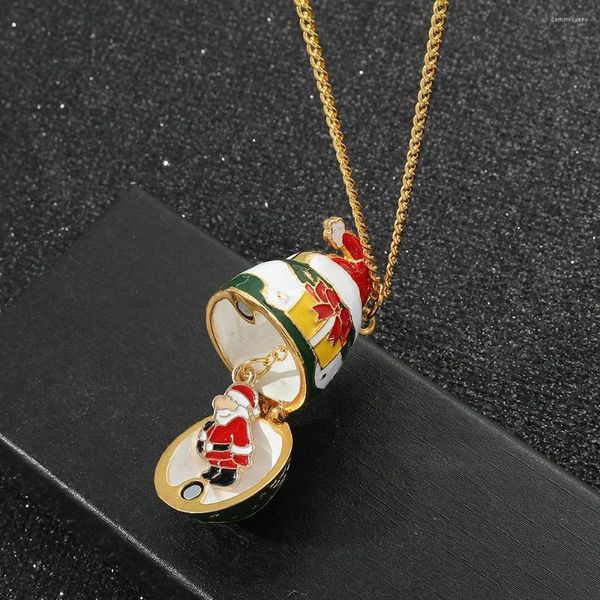 Pendentif Colliers Tendance Émail Noël Oeuf De Pâques Collier En Métal Ouvrable Père Noël Bijoux Accessoires Cadeaux