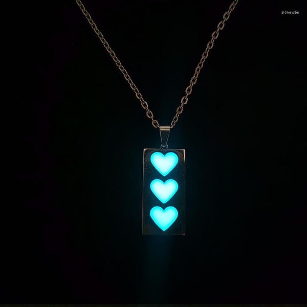 Collares con colgante tendencia que brillan en la oscuridad corazón collar para mujer acero inoxidable fluorescencia joyería encanto regalos colgante Sidn22