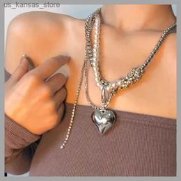Colliers de pendentif Tendance Métal Love Heart Rhingestone Pearl Pendant Collier pour femmes Charme Cool Clavicle Chaîne Hip Hop Fashion Bijoux 2U83R