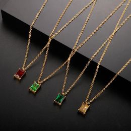 Hangende kettingen trend vierkant gekleurde zirkonen ketting voor vrouwen smaragdgrafiek ketting roestvrijstalen vrouwelijke charme chocking joodse geschenken