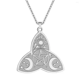 Pendentif Colliers Tendance En Acier Inoxydable Triangle Étoile Lune Soleil Charme Collier Femme Mode Hip Hop Punk Bijoux Accessoires Cadeau De Fête