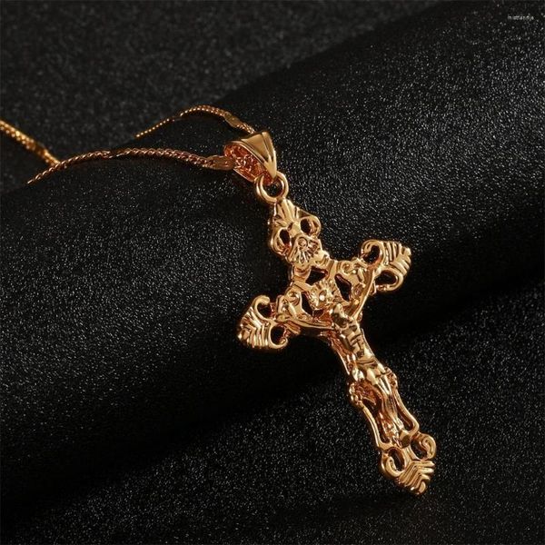 Pendentif Colliers Tendance Or 24K Couleur Catholique Croix Jésus Christ Collier Bijoux