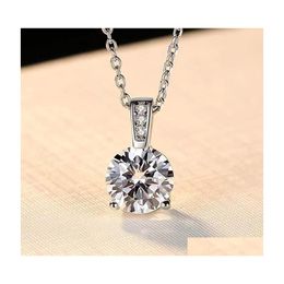 Pendentif Colliers À La Mode 925 Sterling Sier 12Ct D Couleur Vvs1 Moissanite Collier Femmes Bijoux Plaqué Or 18K 3 Prong Giftpendent D Dhrb4