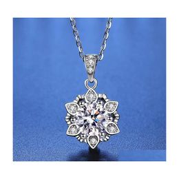 Pendentif Colliers À La Mode 925 Sterling Sier 1Ct D Couleur Vvs1 Moissanite Collier De Flocon De Neige Pour Les Femmes Plaqué Or Blanc Diamant Neckal Dhaqc