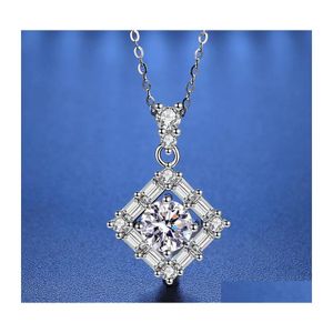 Collares pendientes Trendy 925 Sterling Sier 1Ct D Color Geométrico Moissanite Collar Mujer Chapado en oro blanco Square Diamond Drop Del Dhivz