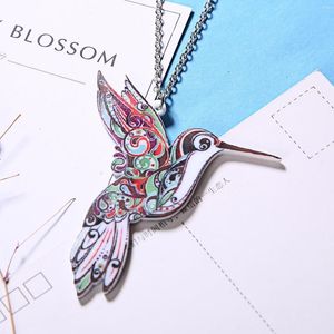 Hanger Kettingen Trendy Acryl Kolibrie Bloem Ketting Uniek Ontwerp Vliegende Vogel Dier Voor Vrouwen Sieraden Gift Drop