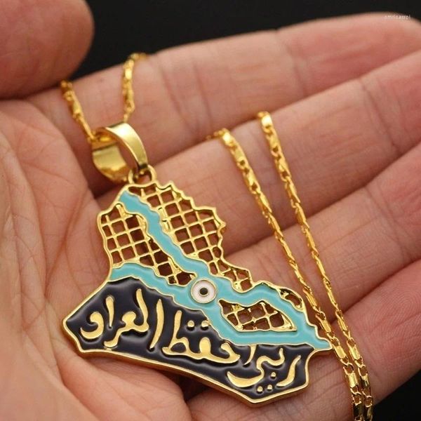 Pendentif Colliers Tendance Arabe Iraq Carte Forme Collier Hommes Métal Coulissant Accessoires Bijoux De Fête