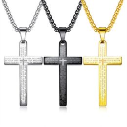 Pendentif Colliers Trendy Bible Croix Collier pour hommes Couleur Or Titane Acier Écriture Religieux Jésus Boîte Chaîne Mâle Cadeau Fine JewelryPe