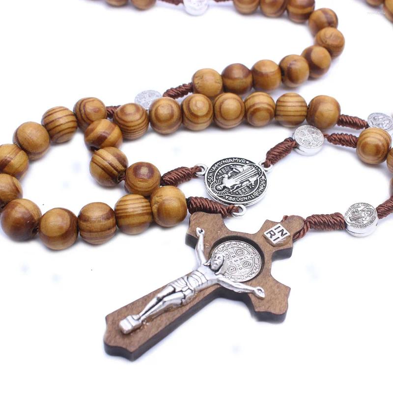Pendant Necklaces Trendy Black Brown Wooden Rosary Necklace Fashion Religious Catholic Large Cross For Women Men Beads Jewerly