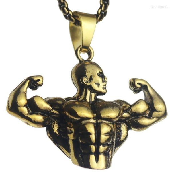 Pendentif Colliers Trendy Bodybuilding Bras Muscle Man Statue Collier Hommes Mode Métal Accessoires Bijoux De Fête