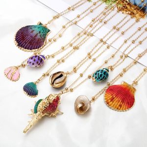 Pendentif Colliers Trendy Bohemian Layers Shell Collier Naturel Gold Cowrie Chaîne pour Femmes Ami Seashell Unique Cadeau Bijoux