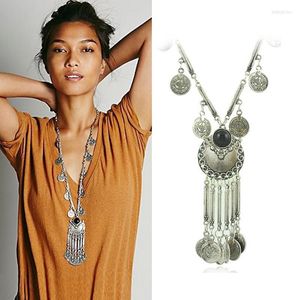 Pendentif Colliers Trendy Bohème Long Collier Pour Femmes Vintage Ethnique Gypsy Boho Plage Antique Argent Couleur Coin Gland Turquie Bijoux