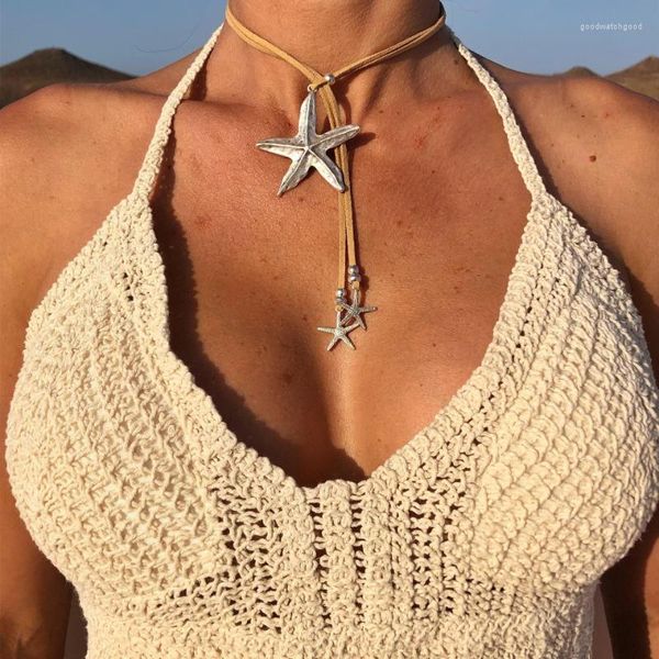 Pendentif colliers à la mode Boho été étoile de mer en cuir collier pour femmes plage bohême nekclace fête bijoux cadeau