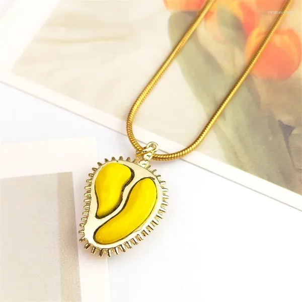 Collares colgantes Moda creativa Durian Collar de cobre para mujeres Hombres Acero inoxidable Color oro Cadena de cuello de fruta Joyería exagerada