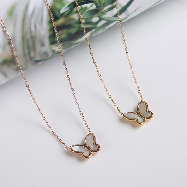 Pendentif Colliers À La Mode Mignon Blanc Shell Papillon Collier En Acier Inoxydable Collares Ras Du Cou Chaîne Pour Les Femmes Emo Jelewry Cadeaux