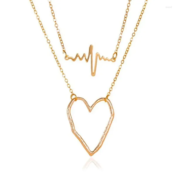 Pendentif Colliers Tendance Double Couche Heartbeat Heart Collier Unique ECG Fréquence Clavicule Chaîne Pour Femmes Bijoux Féminins