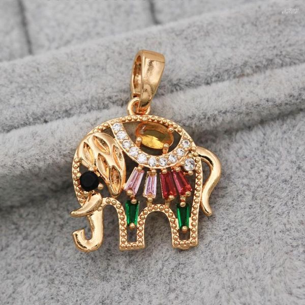 Collares pendientes Elefante de moda Chapado en cobre dorado Gota de agua Verde Rosa Zirconia Para mujer Accesorios de joyería de moda Fiesta Boda Gif