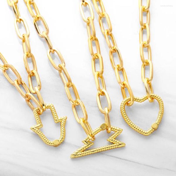 Collares colgantes Moda Fátima Collar de clip de papel para mujeres Grueso Cobre Chapado en oro Joyería de iluminación del corazón Nkea016