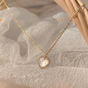 Collares pendientes Trendy Fine 14K Real Gold Heart Shaped Opal Chain Necklace Para Mujeres Temperamento Jewelry Shiny Zircon Wedding GiftPendant