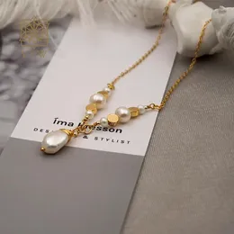 Ожерелья с подвесками, модное ожерелье из белых бусин с пресноводным жемчугом и удлинительной цепочкой длиной 6 см, роскошные женские ювелирные изделия с покрытием из настоящего золота, длина 65 см