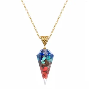 Pendentif Colliers Collier de pierres précieuses à la mode pour femmes pierres semi-précieuses pierre de cristal naturel cône hexagonal résine Reiki 7 Chakra ras du cou