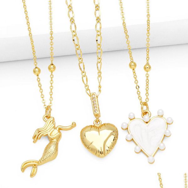Colliers pendentif sirène en cuivre plaqué or à la mode, bijoux d'amour mignons, livraison directe 2024, colliers pendentifs Dha10