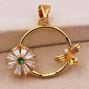 Collares pendientes Trendy Gold Plated Plant Flower Bee con White Zirconia Copper para mujeres niñas accesorios de joyería de moda Party Weddin