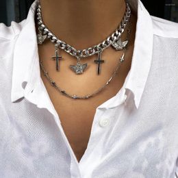 Hanger Kettingen Trendy Hip Hop Chunky Zilver Kleur Femme Ketting Chokers Punk Geometrisch Kruis Voor Vrouwen Multilayer Sieraden Kolye