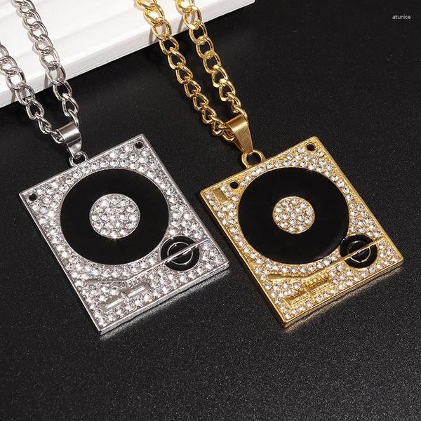 Pendentif Colliers Trendy Hip Hop Zircon Gramophone Record Player Collier pour hommes et femmes Rock Rap Bijoux Cadeau